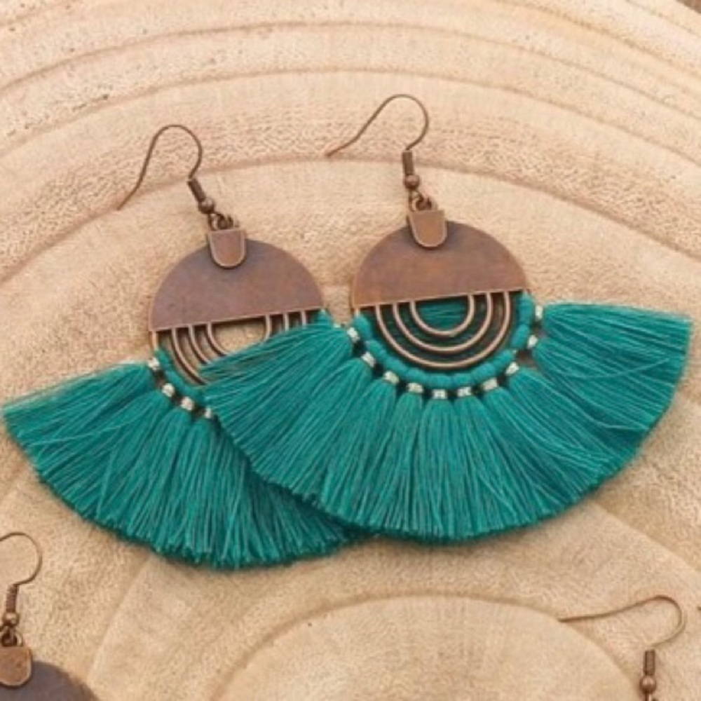 Teal Boho Tassel Earrings